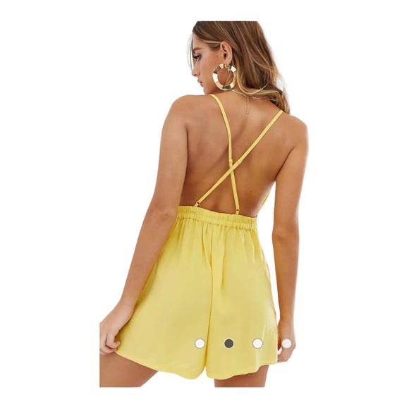 ASOS womens front tie plunge Beach romper yellow size 4. - Picture 2 of 12